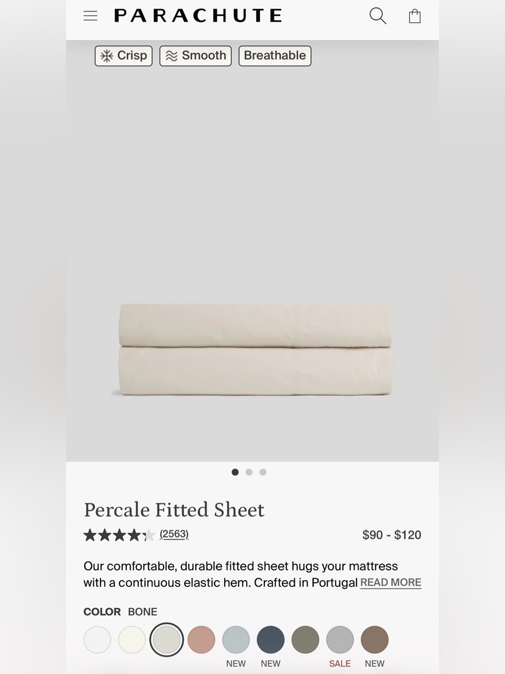 Parachute Percale fitted sheet - KING - Bone